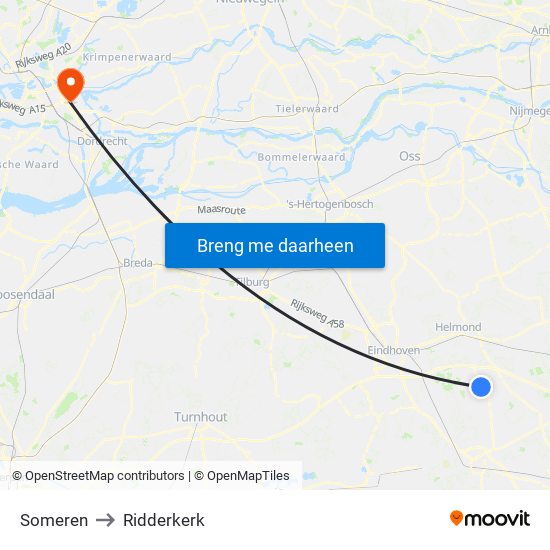 Someren to Ridderkerk map