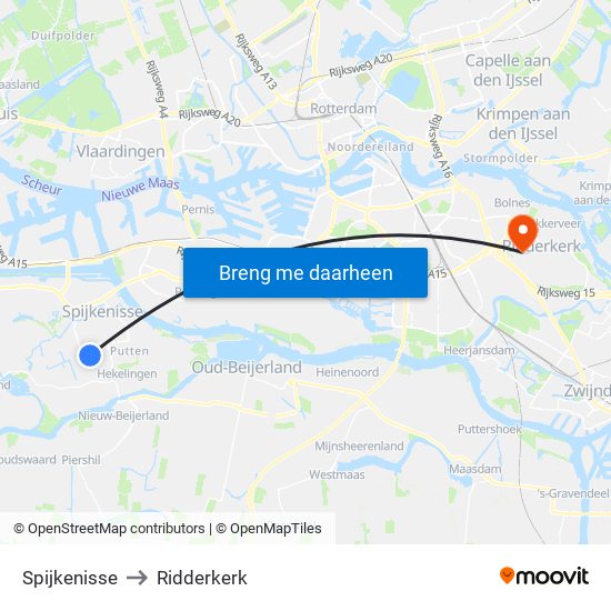 Spijkenisse to Ridderkerk map