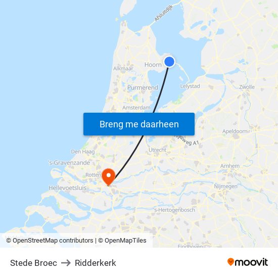 Stede Broec to Ridderkerk map