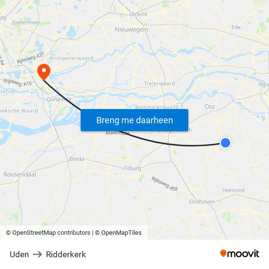 Uden to Ridderkerk map