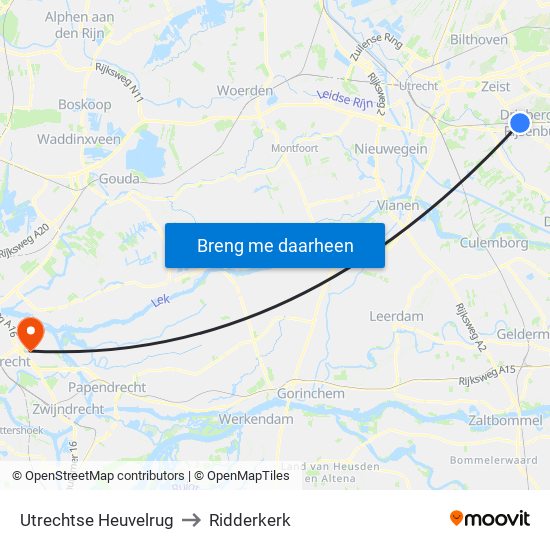 Utrechtse Heuvelrug to Ridderkerk map