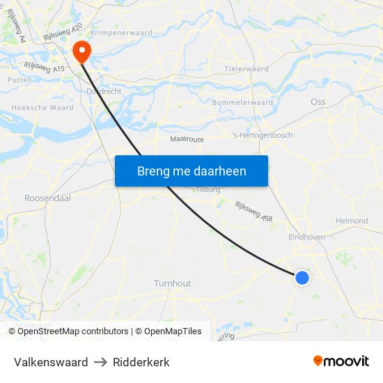 Valkenswaard to Ridderkerk map