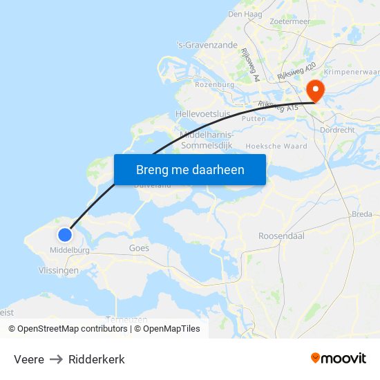 Veere to Ridderkerk map