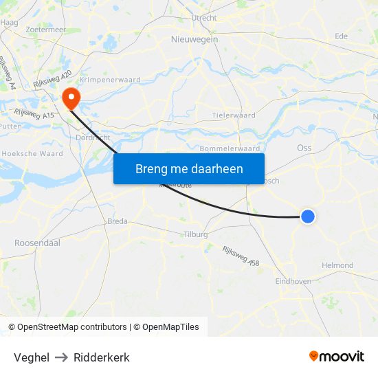 Veghel to Ridderkerk map
