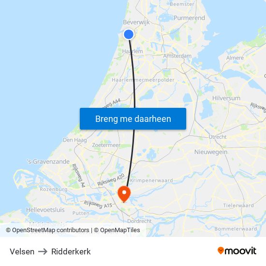 Velsen to Ridderkerk map