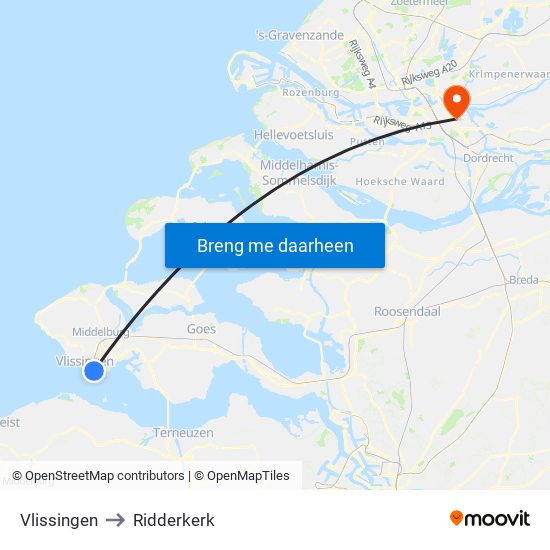 Vlissingen to Ridderkerk map