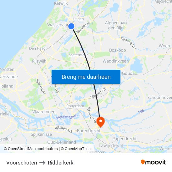 Voorschoten to Ridderkerk map