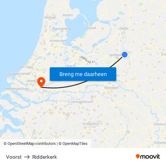 Voorst to Ridderkerk map