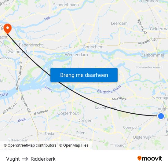 Vught to Ridderkerk map