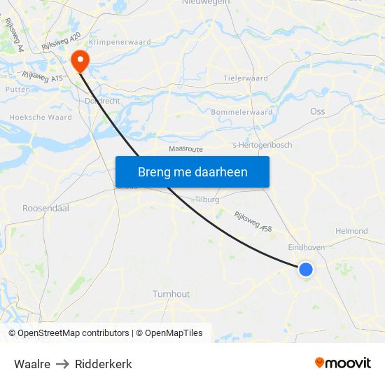 Waalre to Ridderkerk map