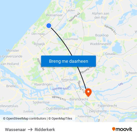Wassenaar to Ridderkerk map