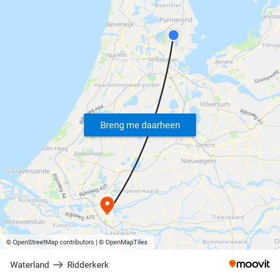 Waterland to Ridderkerk map