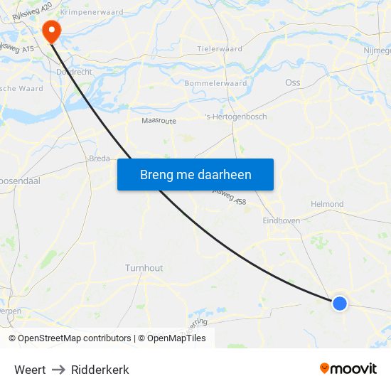 Weert to Ridderkerk map