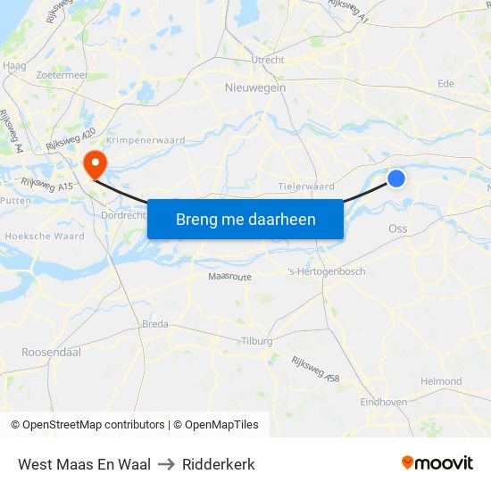 West Maas En Waal to Ridderkerk map