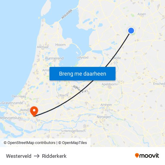 Westerveld to Ridderkerk map