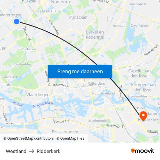 Westland to Ridderkerk map