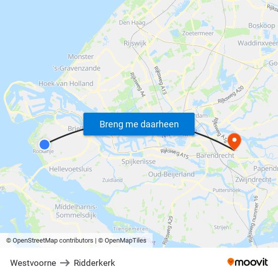 Westvoorne to Ridderkerk map