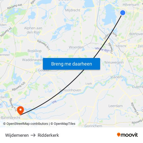 Wijdemeren to Ridderkerk map