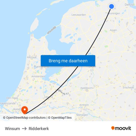 Winsum to Ridderkerk map