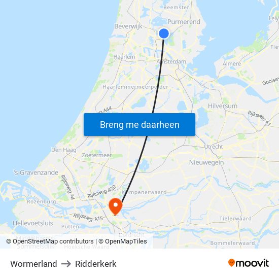 Wormerland to Ridderkerk map