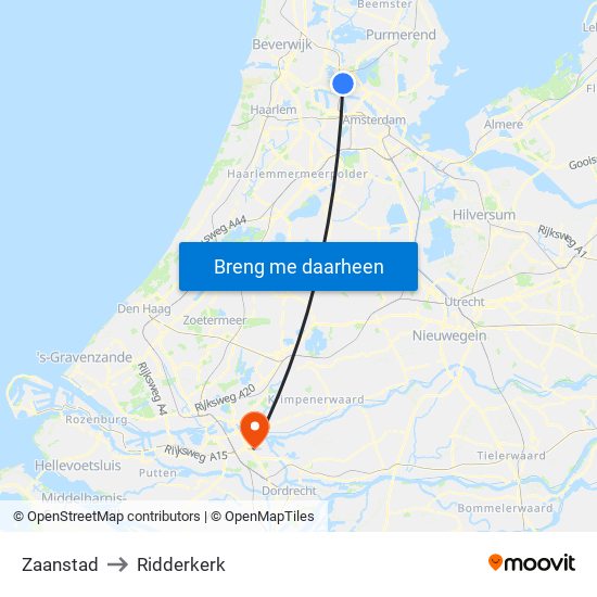 Zaanstad to Ridderkerk map