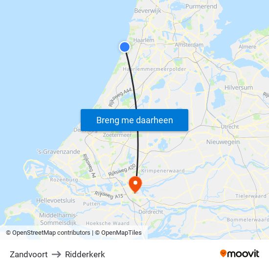 Zandvoort to Ridderkerk map