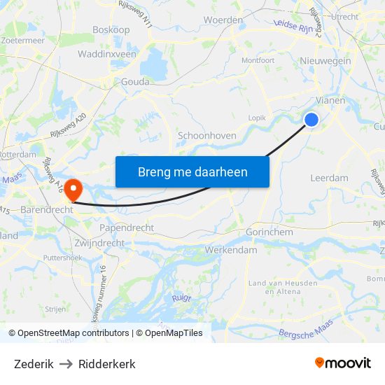 Zederik to Ridderkerk map
