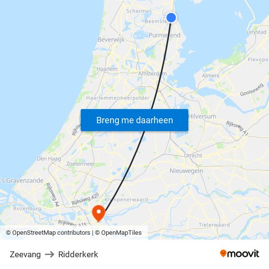 Zeevang to Ridderkerk map