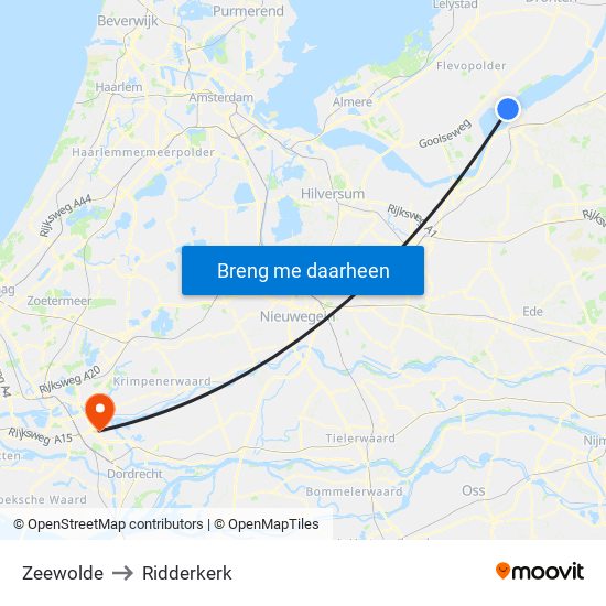 Zeewolde to Ridderkerk map