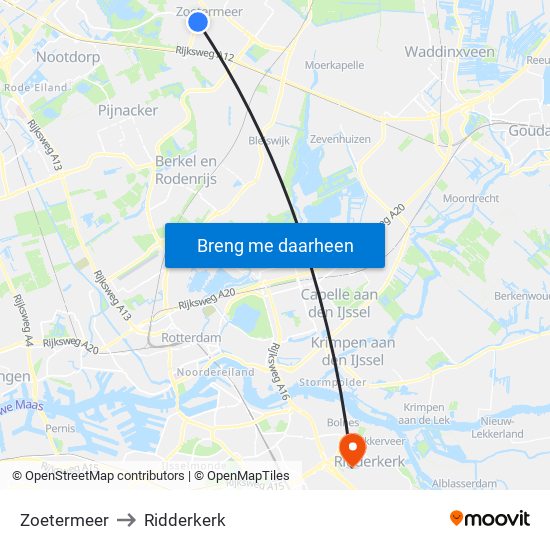 Zoetermeer to Ridderkerk map