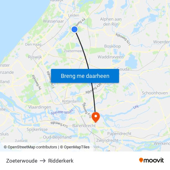 Zoeterwoude to Ridderkerk map