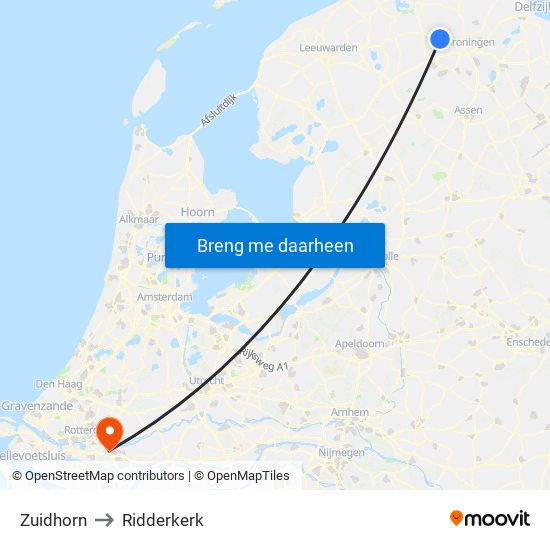 Zuidhorn to Ridderkerk map