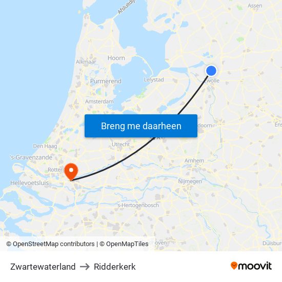 Zwartewaterland to Ridderkerk map