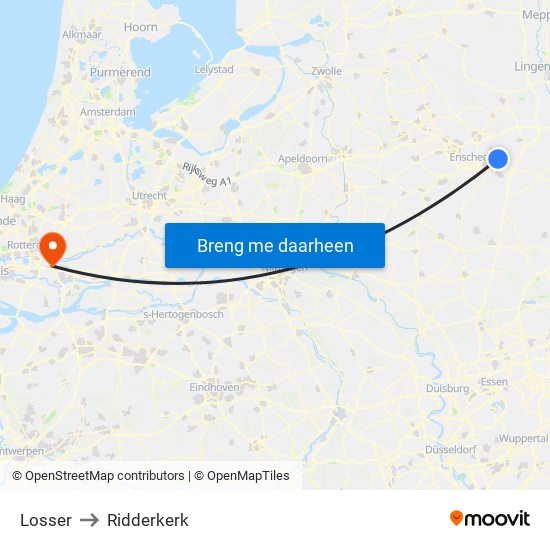 Losser to Ridderkerk map