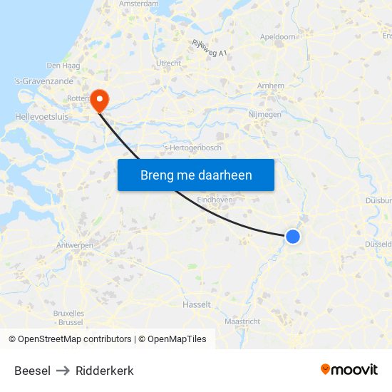 Beesel to Ridderkerk map