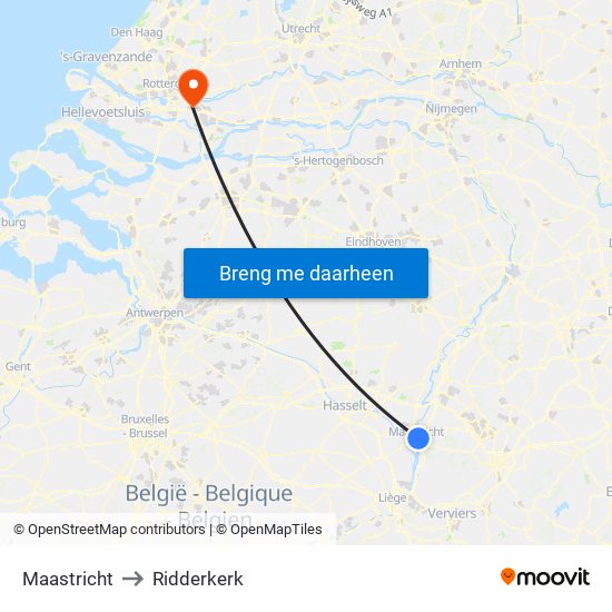 Maastricht to Ridderkerk map