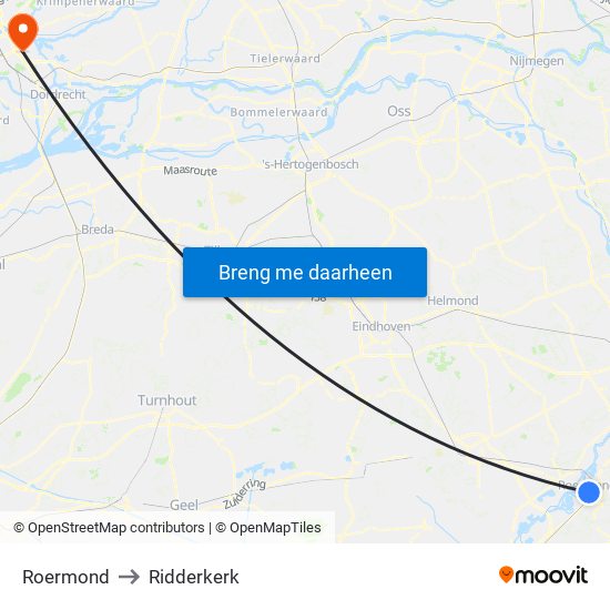 Roermond to Ridderkerk map