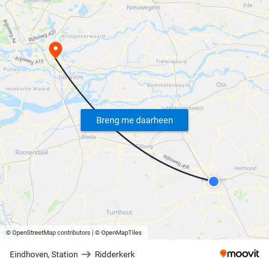 Eindhoven, Station to Ridderkerk map