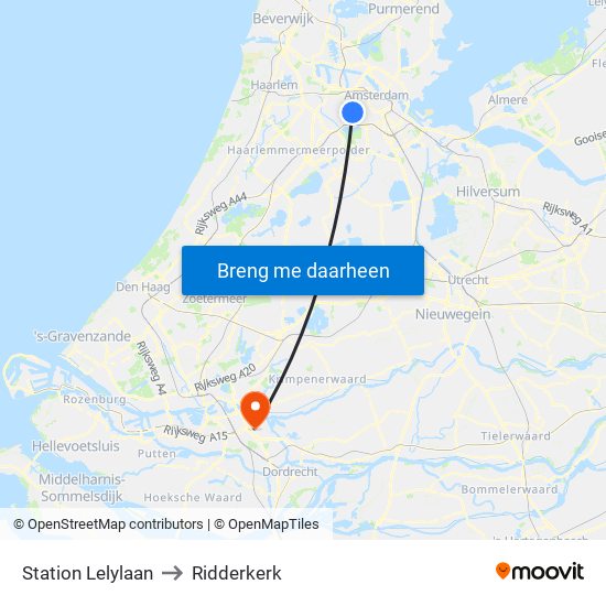Station Lelylaan to Ridderkerk map