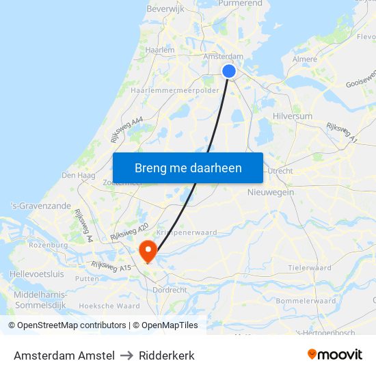 Amsterdam Amstel to Ridderkerk map
