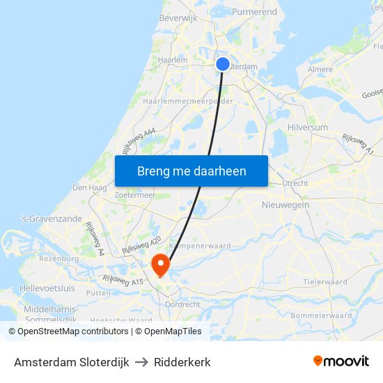 Amsterdam Sloterdijk to Ridderkerk map