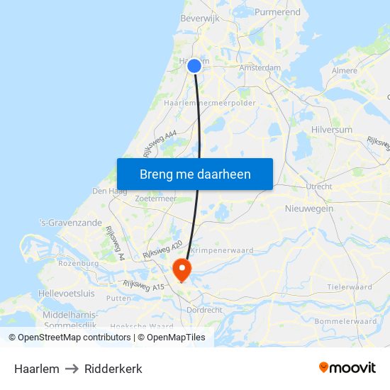 Haarlem to Ridderkerk map