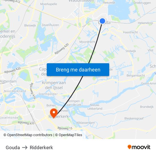 Gouda to Ridderkerk map