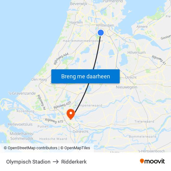 Olympisch Stadion to Ridderkerk map