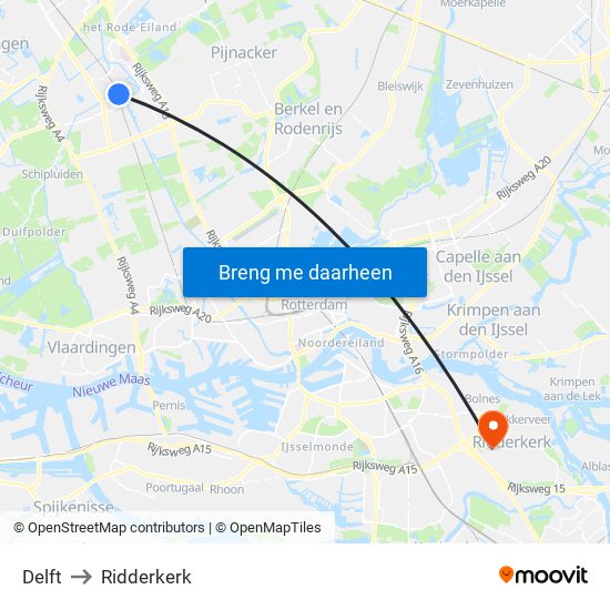 Delft to Ridderkerk map