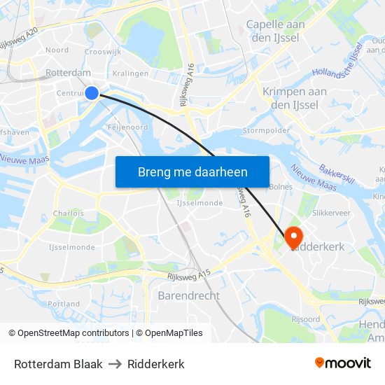 Rotterdam Blaak to Ridderkerk map