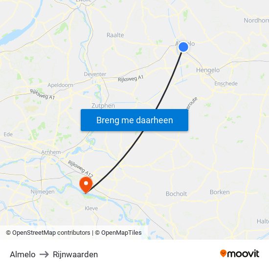 Almelo to Rijnwaarden map