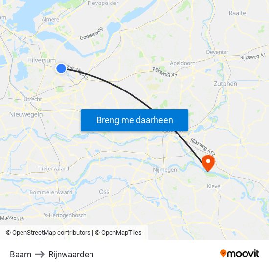 Baarn to Rijnwaarden map