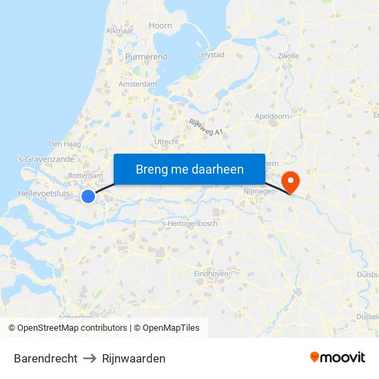 Barendrecht to Rijnwaarden map