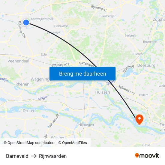 Barneveld to Rijnwaarden map